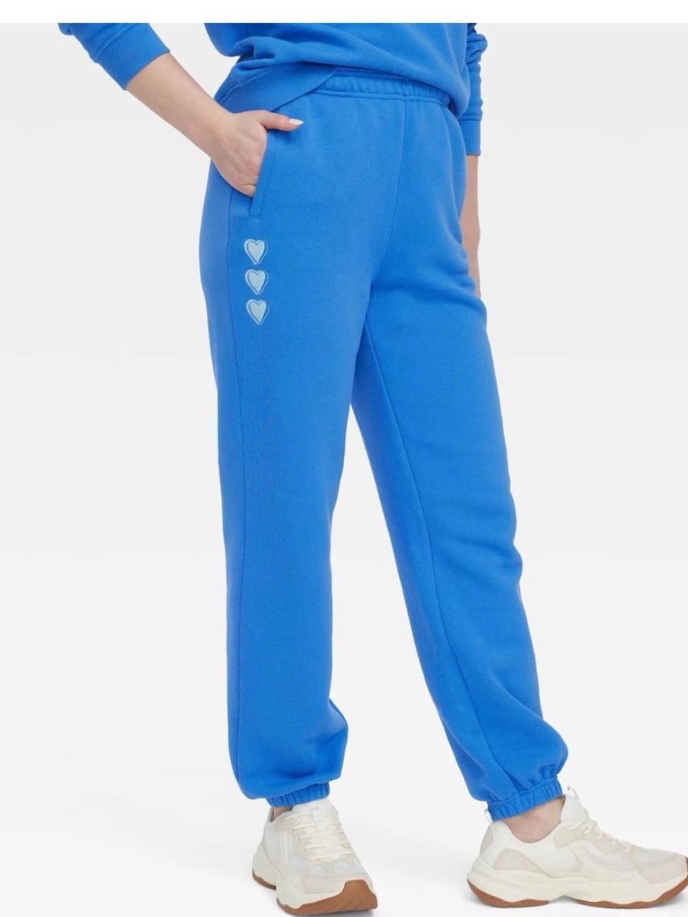 Roller Rabbit Bright Blue Heart-Embroidered Fleece Joggers